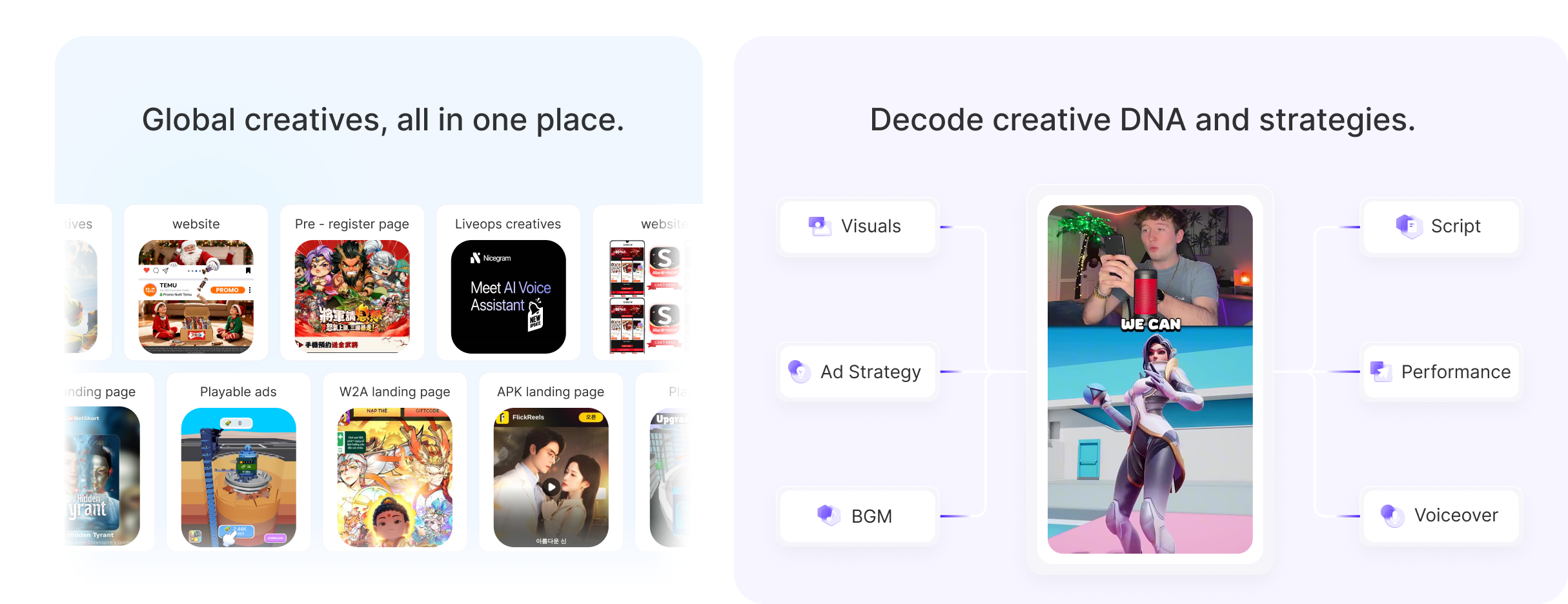AI ad library interface with marketing examples